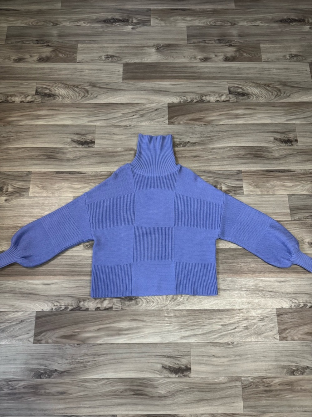 Staud Women's Benny Check Turtleneck Sweater in Periwinkle Size Large